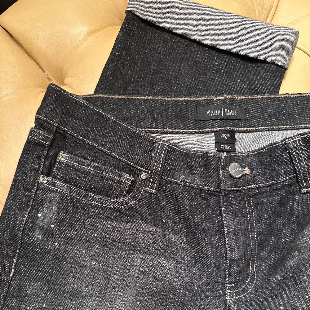 White House Black Market Black  Jeans with Black Crystal accent